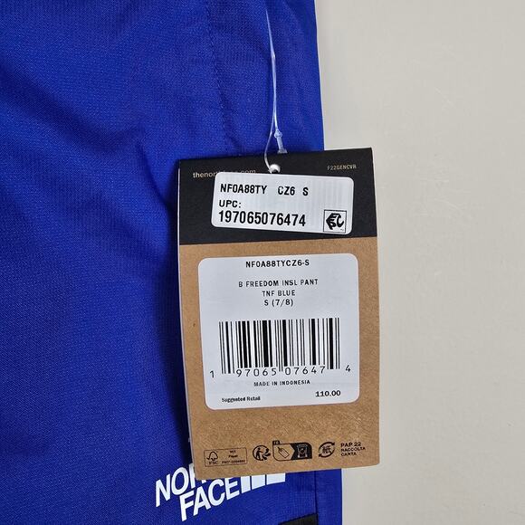 The North Face Boys Size S/7-8 Freedom Insulated Snow Pants TNF Blue Winter Ski - Picture 2 of 4